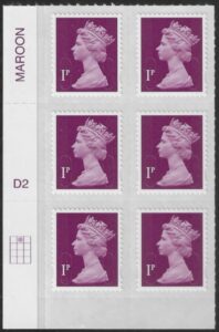 U2920 1p 2B deep crimson M12L cyld. D2 grid position R1 C2 DLR U/M (MNH)