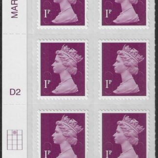 U2920  1p  2B deep crimson   M12L  cyld. D2  grid position R1 C2    DLR  U/M (MNH)