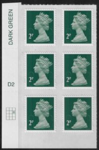 U2921 2p 2B deep green M12L cyld. D2 grid position R2 C3 DLR U/M (MNH)
