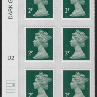 U2921  2p 2B deep green M12L  cyld. D2  grid position R2  C3  DLR  U/M (MNH)