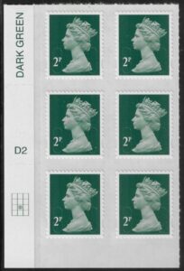 U2921 2p 2B deep green M12L cyld. D2 grid position R3 C2 DLR U/M (MNH)