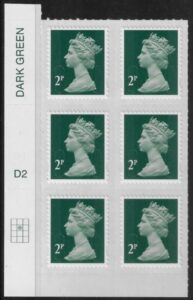 U2921  2p 2B deep green M14L  cyld. D2  grid position R2  C2  DLR  U/M (MNH)