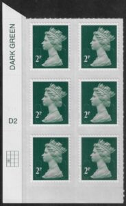 U2921  2p 2B deep green M15L  cyld. D2  grid position R3  C1  DLR  U/M (MNH)