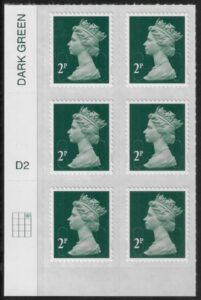 U2921  2p 2B deep green M16L  cyld. D2  grid position R1  C3  DLR  U/M (MNH)