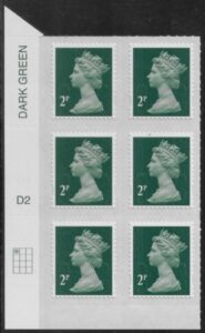 U2921  2p 2B deep green M16L  cyld. D2  grid position R1  C1  DLR  U/M (MNH)