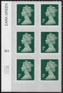 U2921  2p 2B deep green M18L  cyld. W1  grid position R1  C2 SBP  L/s (faint) Walsall  U/M (MNH)