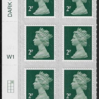 U2921  2p 2B deep green M18L  cyld. W1  grid position R1  C2 SBP  L/s (faint) Walsall  U/M (MNH)