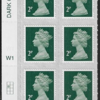 U2921  2p 2B deep green M18L  cyld. W1  grid position R2  C1 SBP T2 L/s (faint) Walsall  U/M (MNH)