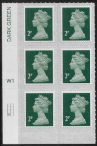 U2921  2p 2B deep green M18L  cyld. W1  grid position R4  C1 SBP  L/s (faint) Walsall  U/M (MNH)