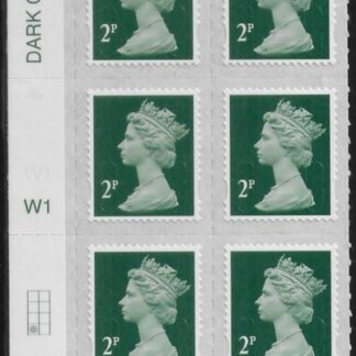 U2921  2p 2B deep green M18L  cyld. W1  grid position R4  C1 SBP  L/s (faint) Walsall  U/M (MNH)