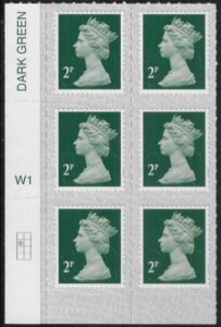 U2921  2p 2B deep green M19L  cyld. W1  grid position R2  C1 SBP T3 s/L  Walsall  U/M (MNH)