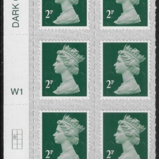 U2921  2p 2B deep green M19L  cyld. W1  grid position R2  C1 SBP T3 s/L  Walsall  U/M (MNH)