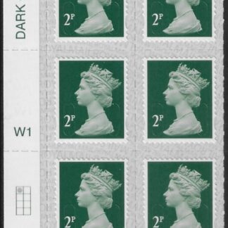 U2921  2p 2B deep green M19L  cyld. W1  grid position R1  C1 SBP T3 s/L  Walsall  U/M (MNH)