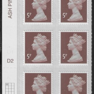 U2922 5p dull red brown M16L Cyld D2  grid position R1  C1  DLR. U/M (MNH)