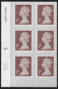 U2922 5p dull red brown M18L Cyld W1  grid position R4 C1  SBP T2 L/s  Walsall U/M (MNH)