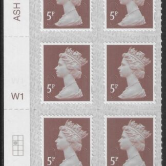 U2922 5p dull red brown M21L Cyld W1  grid position R2 C1  SBP T2 L/s  Walsall U/M (MNH)