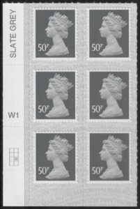 U2925 50p 2B slate M19L Cyld. W1 grid position R3 C2 SBP T3 s/L Walsall U/M (MNH)