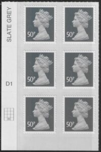 U2925  50p 2B  slate M12L  Cyld.  D1  grid position  R4 C2   DLR  U/M (MNH)