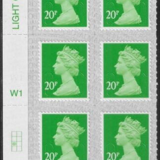 U2924 20p Green M21L Cyld. W1  grid position R3  C1 SBP T3 s/L  Walsall/ISP  U/M (MNH)