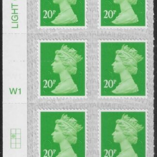 U2924 20p Green M19L Cyld. W1  grid position R2  C1 SBP T3 s/L  Walsall/ISP  U/M (MNH)