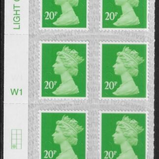 U2924 20p Green M19L Cyld. W1  grid position R4 C1 SBP T3 s/L  Walsall/ISP  U/M (MNH)