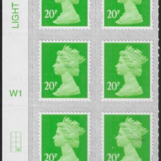 U2924 20p Green M18L Cyld. W1  grid position R4  C2 SBP T2 L/s  Walsall/ISP  U/M (MNH)