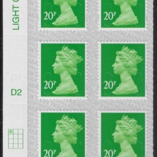 U2924 20p Green M17L Cyld. D2  grid position R1  C1 SBP T2 L/s  DLR U/M (MNH)