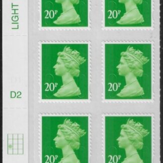 U2924 20p Green M14L Cyld. D2  grid position R3  C1   DLR U/M (MNH)
