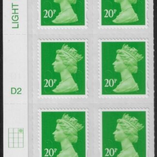 U2924 20p Green M12L Cyld. D2  grid position R1 C3   DLR U/M (MNH)