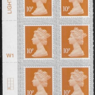U2923 10p dull orange M19L Cyld W1  grid position R4 C1  SBP T3 s/L  Walsall U/M (MNH)