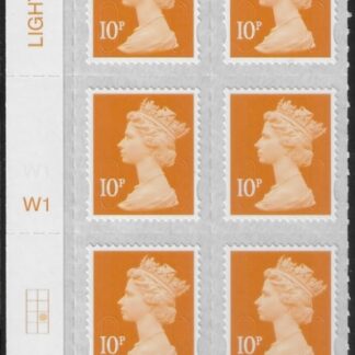 U2923 10p dull orange M18L Cyld W1  grid position R3 C2  SBP  L/s  Walsall U/M (MNH)