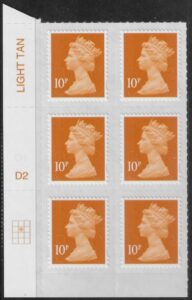 U2923 10p dull orange M16L Cyld D2 grid position R2 C2 DLR U/M (MNH)