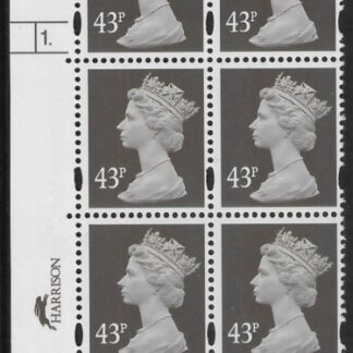 Y1717 (U404) 43p sepia. Harrison Cyld. 1 dot. phos 45 blue fluor U/M (MNH)