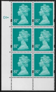 Y1739 (-)  81p turquoise green DLR  cyl. D1 dot  U/M (MNH)