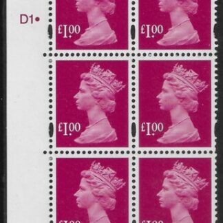Y1744 (U485)  £1.00 magenta DLR  cyld. D1 dot U/M (MNH)