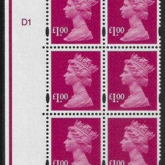 Y1744 (U485)  £1.00 magenta DLR  cyld. D1 no dot U/M (MNH)