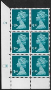 Y1745 (-)  £1.46 greenish blue DLR  cyld. D1 right U/M (MNH)