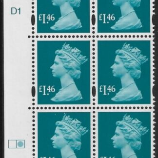 Y1745 (-)  £1.46 greenish blue DLR  cyld. D1 right U/M (MNH)