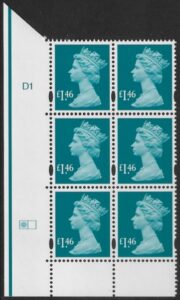Y1745 (-)  £1.46 greenish blue DLR  cyld. D1 left U/M (MNH)