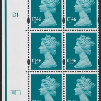 Y1745 (-)  £1.46 greenish blue DLR  cyld. D1 left U/M (MNH)