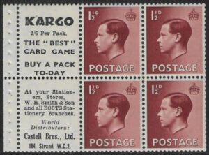 PB5 (6) (SG.459a) booklet pane 'KARGO' perf P U/M (MNH)