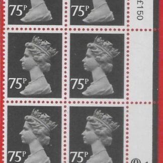 X1023 (UG130)  Questa 75p black Type 1 Cyld. Q1 row 20 U/M (MNH)