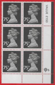 X1023 (UG130) Questa 75p black Type 1 Cyld. Q5 row 20 U/M (MNH)