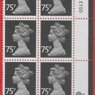 X1023 (UG130)  Questa 75p black Type 1 Cyld. Q5  row 20 U/M (MNH)