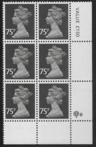 X1023 (UG130) Questa 75p black Type 1 Cyl. Q8 row 20 U/M (MNH)