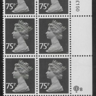 X1023 (UG130)  Questa 75p black Type 1 Cyl. Q8 row 20 U/M (MNH)