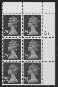 X1023 (UG130) Questa 75p black Type 1 Cyl. Q8 row 1 U/M (MNH)