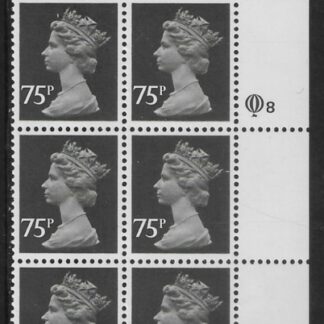 X1023 (UG130)  Questa 75p black Type 1 Cyl. Q8 row 1 U/M (MNH)