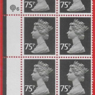 X1023a (UG133)  Questa 75p black Type 1 Cyl. Q6 left U/M (MNH)