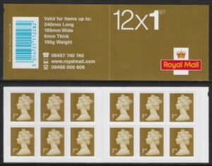 MF3b 12 x 1st gold. containing SG.2295 'validity text' on back. (Walsall) U/M (MNH)